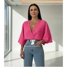 Blusa Transpassada Cropped Feminino Decote V Manga Morcego Blusinha Canelada Transpassado Cropped Canelado Gola V