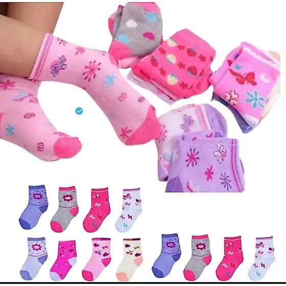 Kit 6/12 Pares Meia Bebê Infantil Meia Infantil Antiderrapante Feminino 100% Algodão Estampadas Criança Menina Feminina