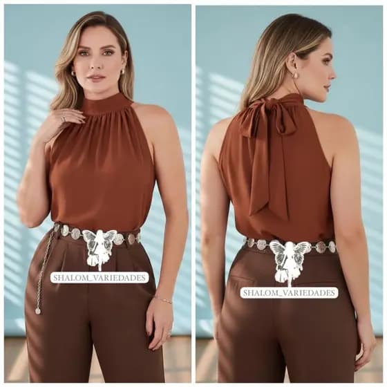 Blusa Regata Gola Alta Feminina com Amarração Regata Gola Alta Duna Blusinha Casual Gola Alta Feminina Blusinha com Laço