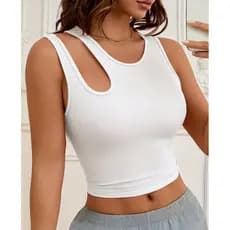 Top Cropped Blogueira Alça Dupla Abertura no Ombro Tecido Suplex Top Ombro Nulo Ajustado Blusinha Blogueira Cropped Top