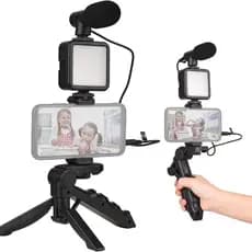 KIT Gravação de Video Tripé Vlog/Kit Vídeo Gimbal Estabilizador Celular Com Tripé Microfone Led Luz
