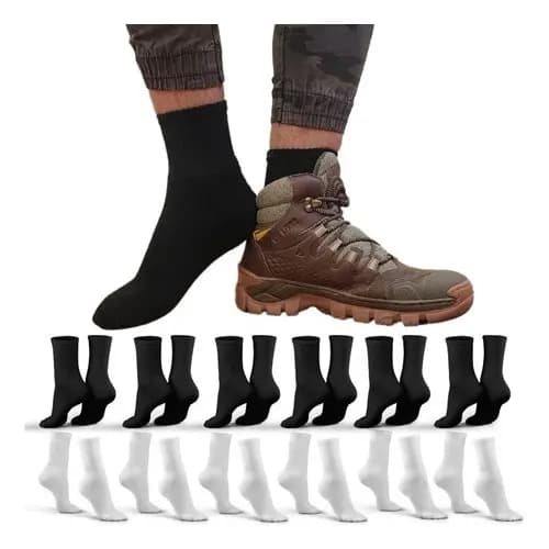 Kit 12 Pares Meia Cano Alto Algodão masculina branca Unissex 40-46  Sport Academia Cores