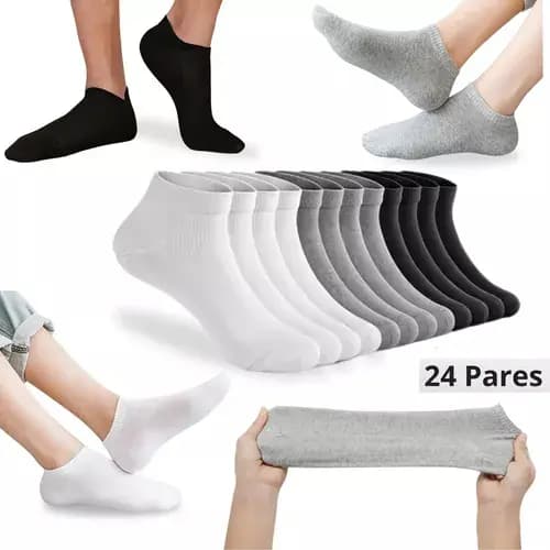 Kit 24 Pares Meia cano baixo Algodão masculino Soquetes Meia Meias Unisex