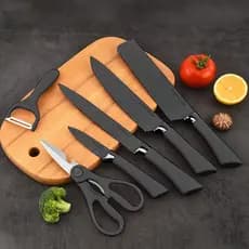 Kit 6 Peças Conjunto de Faca Carne Cutelo Legumes Aço Carbono Descascador Tesoura Profissional
