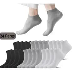 Kit 24 Pares Meia cano curto baixo Algodão Soquetes Meias branca Masculinas/unissex 40-46