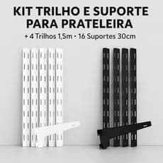 Kit Trilho e Suporte para Prateleira – 4 Trilhos 1,5m + 16 Suportes 30cm Branco ou Preto 🛠️