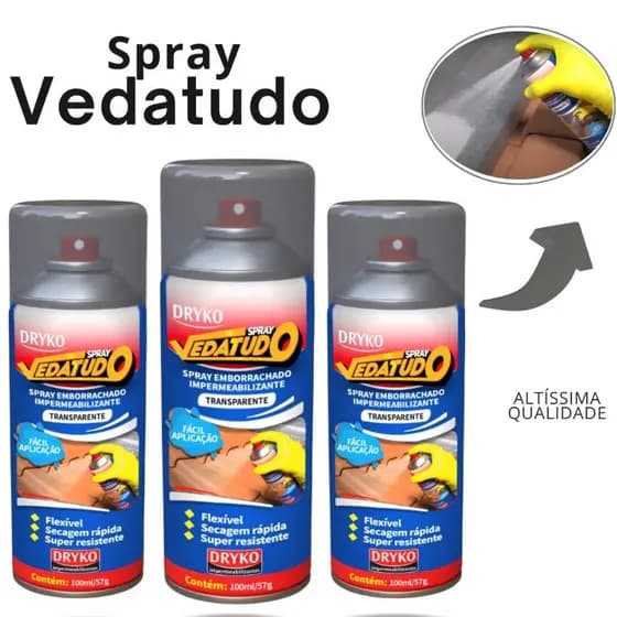 Kit 3 Spray Impermeabilizante Vedatudo - Veda Vazamentos em Telhas, Lajes e Mais 💧🛡️