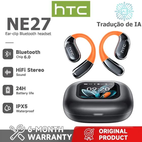 HTC NE27 AI Tradução Tradução em tempo Real TWS Fone de ouvido Bluetooth Bluetooth 6.0 HiFi Qualidade de som IPX5 Fone d