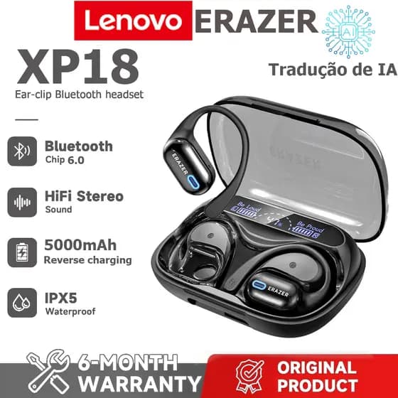 Lenovo ERAZER XP18 AI Tradução TWS Fone de ouvido Bluetooth 5000mah Fone de ouvido de carregamento reverso Bluetooth 6.0