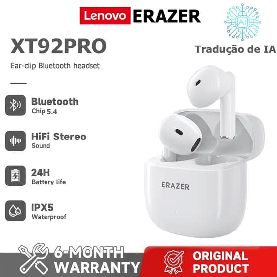 Lenovo ERAZER XT92 PRO AI Tradução Fone de ouvido Bluetooth Tradução em tempo Real Chamada HD HiFi Qualidade de som Baix