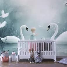 Papel de Parede Para Quarto Papel de Parede 3D Infantil Lago Cisnes Papel de Parede Lavável