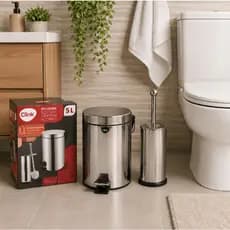 KIT LIXEIRA DE AÇO INOX 5 LITROS E ESCOVA SANITÁRIA - CLINK - CK7650
