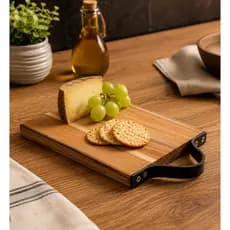 TÁBUA DE MADEIRA COM ALÇA EM COURO TECA 25cm x 15cm - WOLFF - 13691