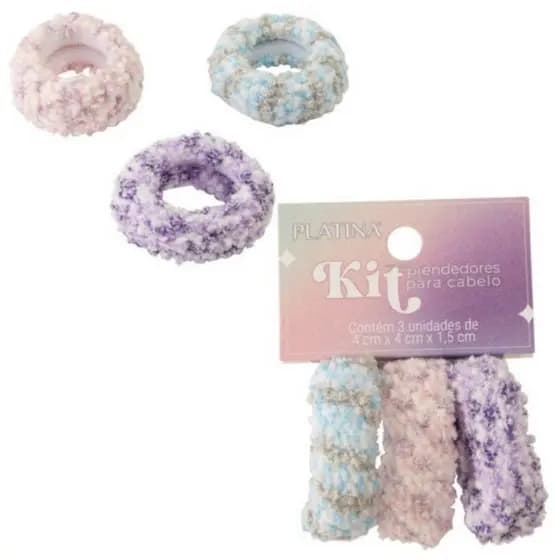 KIT 3 PRENDEDORES DE CABELO NYLON PELUCIADO - C3B - CB4730