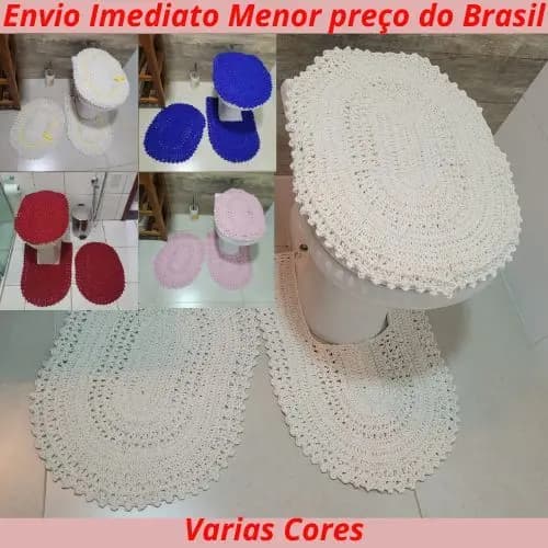 Tapete Jogo de Banheiro de Crochê 3 peças Feito a Mão