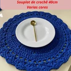 Kit 6 Souplat Americano Redondo Crochê Feito a Mão 40cm