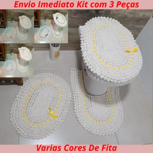 Kit 3 Peças Tapete Jogo de Banheiro de Crochê Feito a Mão