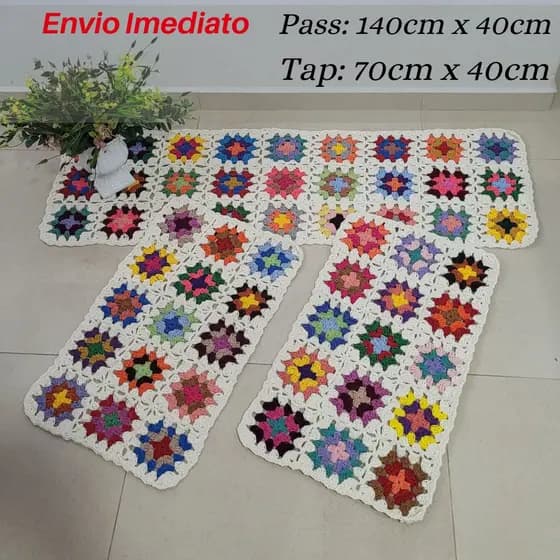 Kit Cozinha 3 Peças Colorido Crochê Feito a Mão 150cm