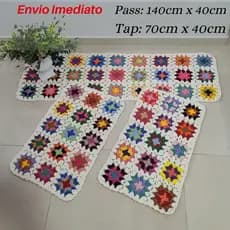 Kit Cozinha 3 Peças Colorido Crochê Feito a Mão 150cm