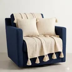 Peseira com Franjas + 2 Capas de Almofada 45x45cm — Creme Texturizado | Manta 2x0,50m, 5 franjas cada lado