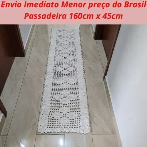 Passadeira Tapete Feito à Mão em Crochê "Oito Rosas" 160cm