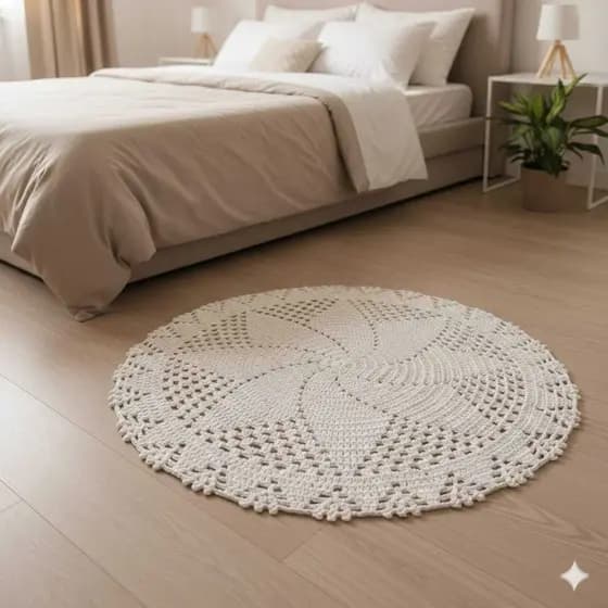 Tapete de Crochê Feito a Mão Redondo e Oval para Sala 90cm