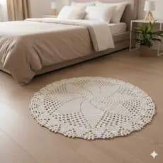 Tapete de Crochê Feito a Mão Redondo e Oval para Sala 90cm