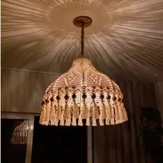 Lustre Borro Chic Artesanal em Crochê com Bocal Barbante Cru