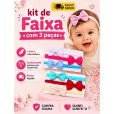 Kit Faixinha 3 Peças RN para Bebê Menina Laço Gravatinha Recém Nascida Macia e Confortável,cores sortidas/Laço/Criança.