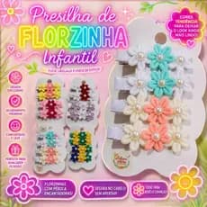 Presilha Infantil Florzinha com Pérola Kit 4 Unidades Bico de Pato Acessório de Cabelo. Bebê Menina Artesanal/Florzinha.