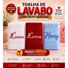 Toalha de Lavabo Personalizada com Nome Bordado | Bebê, Infantil e Adulto | Presente Exclusivo