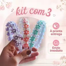 Kit 3 Arcos de Flores Infantil Tiara Bebê com Pérolas Acessório Infantil