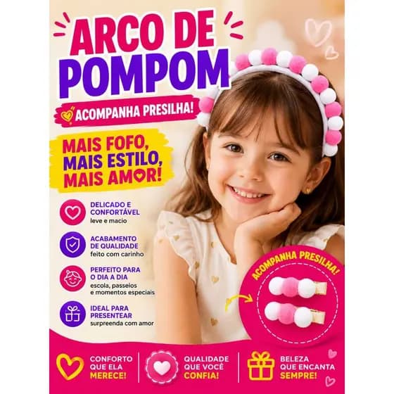 Arco de Pompom Infantil e Adulto | Tiara para Festa, Presilhas, Acessório de Cabelo Delicado e Artesanal/arco de bolinha