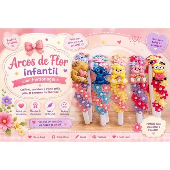 Tiara infantil de Personagem Flor Luxo com Pérolas para Criança e bebê Festa junina ,Ensaios fotográfico, adulto e geral