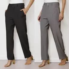 LXC Calça Reta Feminina Alfaiataria Alto Padrão Twill  Elegante Social Slim