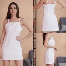 LXC FASHION Vestido feminino curto para encontro de noite com quatro alças cores solidas