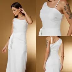 Vestido Midi Social com Faixa e Ziper Lateral e Alça Ajustável ​​Fenda semioculta Elegante