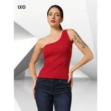 LXC Moda Feminina Slim Fashion Tops, Tops Brancos Femininos, Tops Pretos Femininos, Tops Femininos de Um Ombro, Tops Esportivos de Malha Feminina