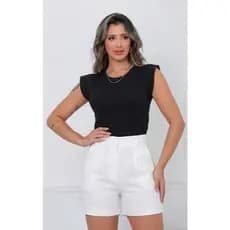 Blusa Muscle Tee T-Shirt Camiseta Lisa Elegante com Plissado nas Mangas Com Plus Size