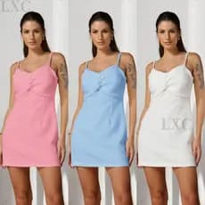 LXC Vestido Feminino Sem Mangas De Cor Sólida,saia short elegantes,Banquete 2025