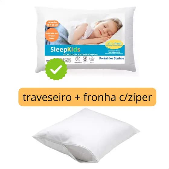 Travesseiro Infantil Criança Com Fronha De Zíper 40x60cm