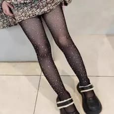 Meia Calça Arrastão Com Strass Brilho Infantil Festa e Dança Cor Preto