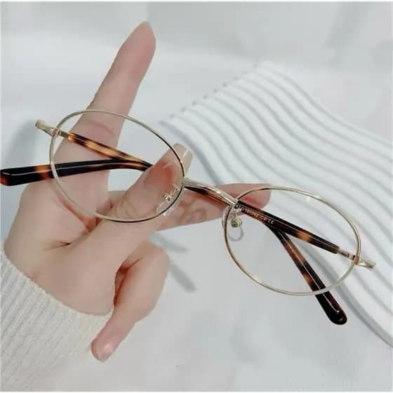 Armacao Feminino e Masculino Lina Premium Vintage Oval Metal Leve Elegante Confortável Sem Grau AY502