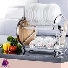 Escorredor De Loucas Metal Aço Inox 2 Andares Com Suporte Porta Talheres Copos Organizador Pia Cozinha
