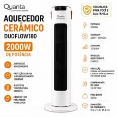 Aquecedor Eletrico Quanta DuoFlow180 2000W 110V 220V - Aquecedor de Ambiente Torre Casa Quarto Inverno