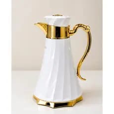 Garrafa Térmica Luxo Branca 1 Litro com Detalhes Dourados – Jarra Térmica Premium para Café, Chá e Mesa Posta