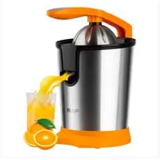 Espremedor de Frutas Elétrico RAF 180W Aço Inox Suco de Laranja Limão Alavanca de Pressão 2 Cones Cozinha