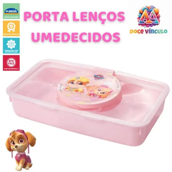 Porta Lenços Umedecidos Portátil Patrulha Canina Baby C/ Tampa Bebê Infantil Rosa 50 Lenços