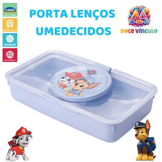 Porta Lenços Umedecidos Portátil Patrulha Canina C/ Tampa Bebê Infantil Azul 50 Lenços