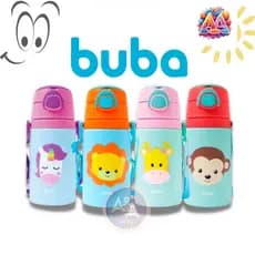 Garrafinha De Alumínio Com Canudo de Silicone Infantil Buba Garrafa Animal Fun